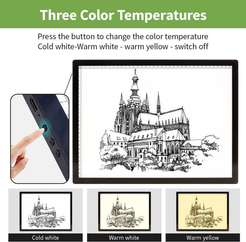 Zocelight A3 Rechargeable Light Box with Stand/Clips,led Light pad with 3000mAh Battery,3 Colors dimmable and 6 Level dimming Light Table for Diamond Painting,Drawing,Sketching,Tattoo,Vinyl Weeding - Image 4